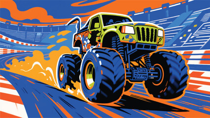 Off-Road Monster Truck Illustrator Artwork Banner Background Design Template  © art88