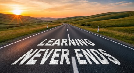 Learning Never Ends: Road to Knowledge, Education Journey at Sunset