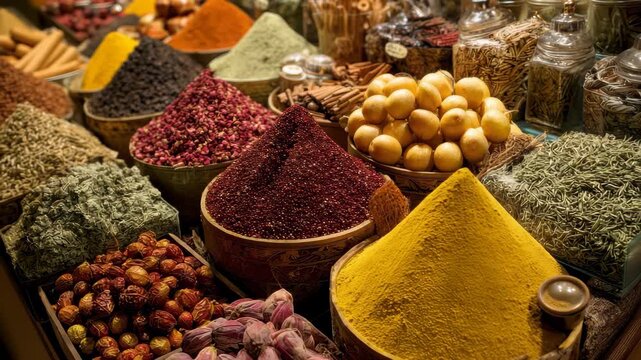 Exploring vibrant spices and aromas at a bustling market in the heart of the city during the vibrant afternoon hours