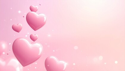 shiny pink 3D heart, floating on a soft pink gradient with bokeh and sparkle effectsd