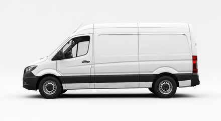 Modern White Commercial Delivery Van Isolated on White Background