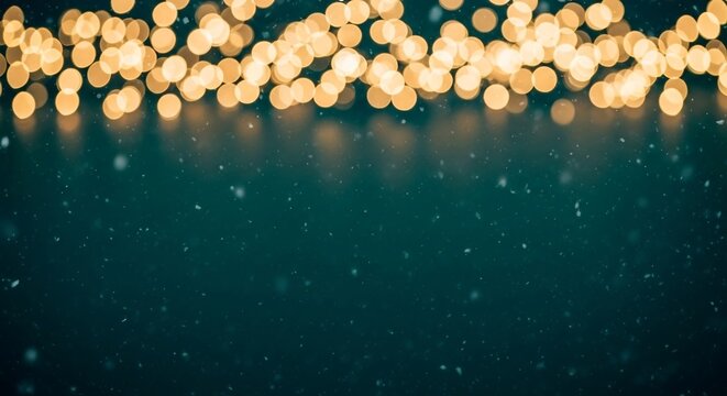 Softly glowing golden bokeh lights softly illuminating a dark teal background with subtle sparkling dust particles