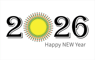 Happy New Year 2026 Geometric Abstract Vector Typography. Modern Minimalist Black and White Angular Numbers Design for Digital Banner, Poster, and Futuristic Greeting Card