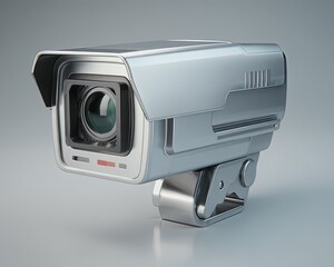 Modern Security Camera On Gray Background