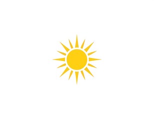 Fototapeta premium Bright yellow sun with sharp rays on a white background in a simple, flat design