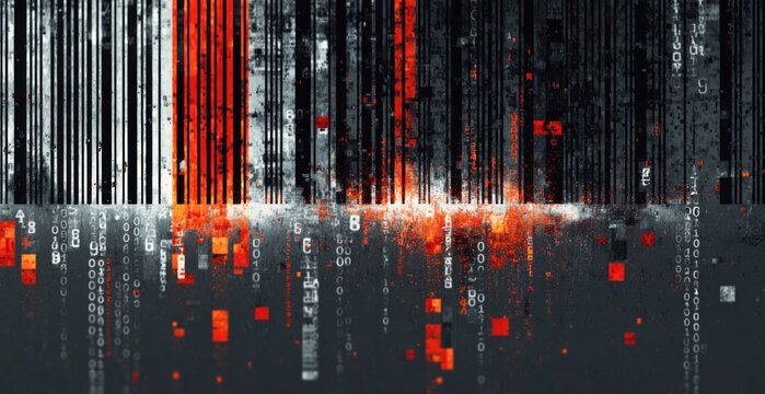 Digital Data Stream: An abstract visualization of digital data flowing, represented by lines and elements, with a dynamic color palette. 