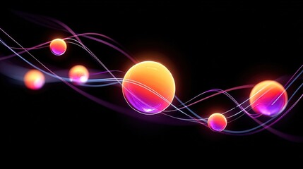 Abstract Glowing Spheres With Light Trails On Dark Background