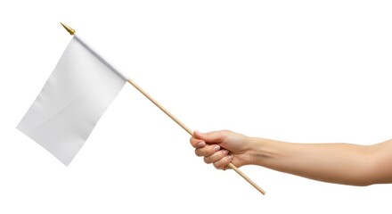 Woman's Hand Holding Blank White Flag Isolated on White