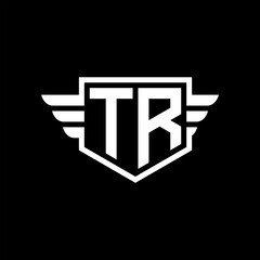 TR Logo vector image of initial shield with wing outline and simple shield