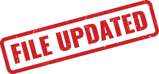 Red grunge file updated rubber stamp for official document revisions and information changes