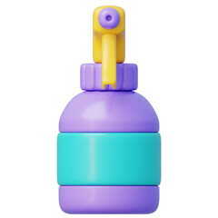 Purple spray bottle with yellow nozzle for hair styling