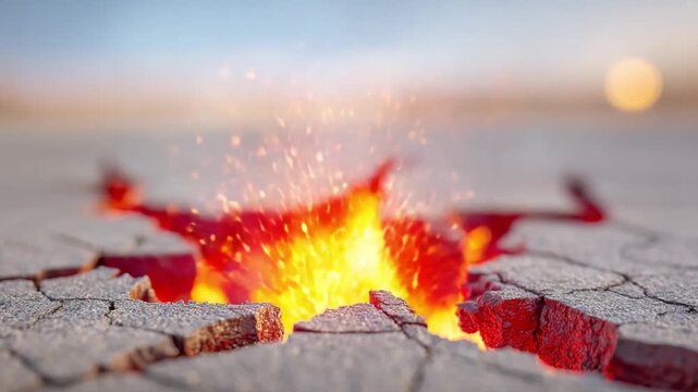 Molten Earth's Fury: A stunning visual of the earth's fiery core erupting through the cracked surface, conveying the raw power of geological forces.