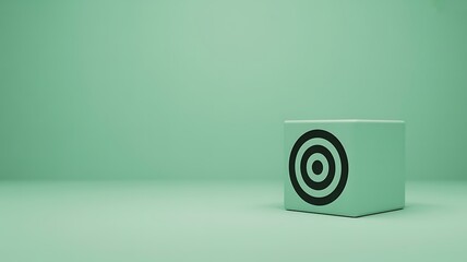 Strategic focus and goal achievement represented by a target on a minimalist green cube
