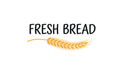 Obraz premium A stylized logo with Fresh Bread in a rustic font, accompanied by a golden wheat stalk, symbolizing natural baking and organic ingredients.