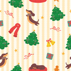 Festive Christmas with Dachshund Dogs Seamless Pattern Background
