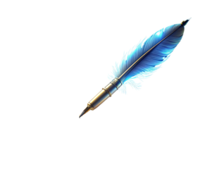 Elegant blue feather quill pen on black background