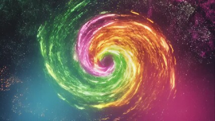 A futuristic couple connects with glowing neon energy. Abstract animation of love and passion as a colorful particle vortex. Sci-fi romance and soulmate concept