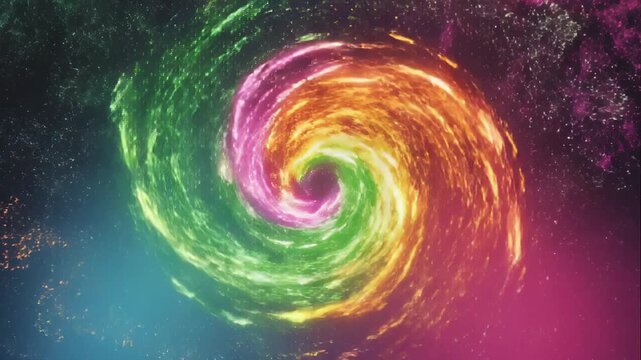 A futuristic couple connects with glowing neon energy. Abstract animation of love and passion as a colorful particle vortex. Sci-fi romance and soulmate concept