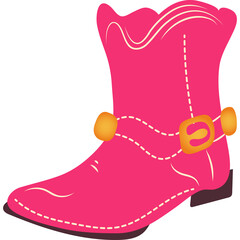 Bright Pink Cowboy Boot with Golden Buckle and White Stitching on Transparent Background