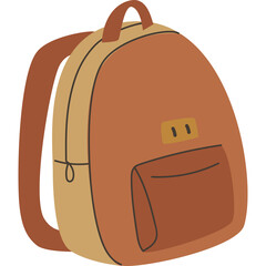 Brown Backpack With Tan Accents And A Small Front Pocket Against A Transparent Background