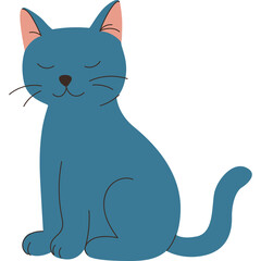Blue Cat Sitting Peacefully With Eyes Closed A Simple Illustration On A Transparent Background
