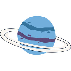 Blue Planet With Purple Stripes and White Ring Against Transparent Background Simple Flat Graphic Design Style