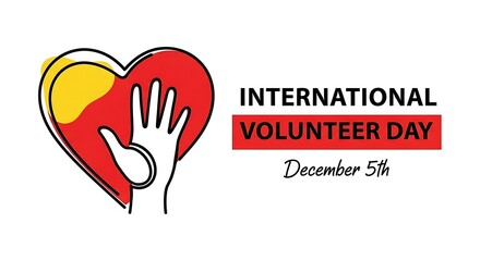 International Volunteer Day design with heart and hand icon illustration