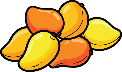 Pile Of Ripe Mangoes With Orange And Yellow Hues Isolated On White Background