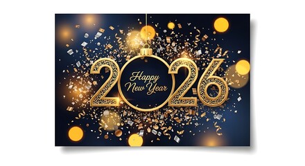 Happy new year 2026 with golden ornament isolated on white background