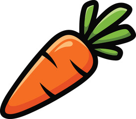 Orange Carrot With Green Stems Against A White Background Simple Cartoon Style