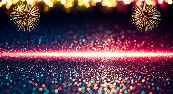 Magical Night of Celebrations Featuring Sparkling Glitter, Dazzling Fireworks, and Bokeh Illumination for Festive Occasions