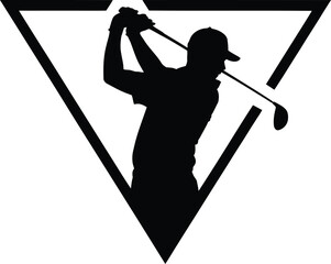 Golfer in mid swing with a downward triangle silhouette against a clean background