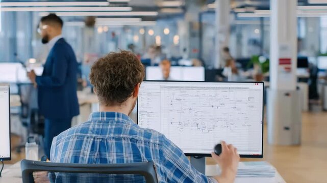 Medium shot of a professional using interdepartment coordination software to enhance collaborative project management and streamline team communication effectively.