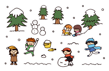 雪と子供のイラスト