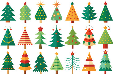 Obraz premium Collection of diverse stylized christmas trees festive holiday icons