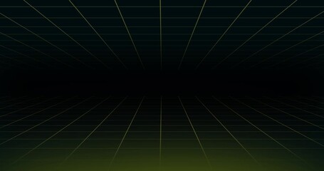 Retro double grid design that moves towards the dark background of the screen with lime green glitter at the bottom - Powered by Adobe