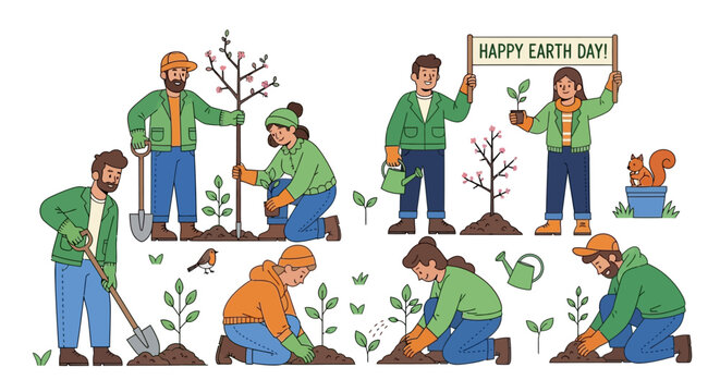 Celebrating Earth Day People Planting Trees and Caring for Nature