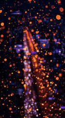 blurry bokeh city street at night orange purple black mobile vertical format background wallpaper