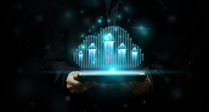 Data upload with Cloud and edge computing technology concepts with cybersecurity data protection.