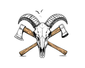  Firefly_Nordic mythology inspiration with thors hammer and goat skull engraving for creative