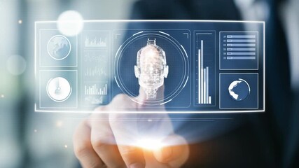Finger touching futuristic interface with biometric scan and data - Powered by Adobe