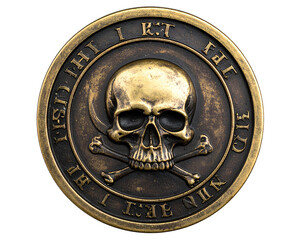  Firefly_Old pirate bronze medallion coin with a skull in the middle isolated on transparent b  (2)