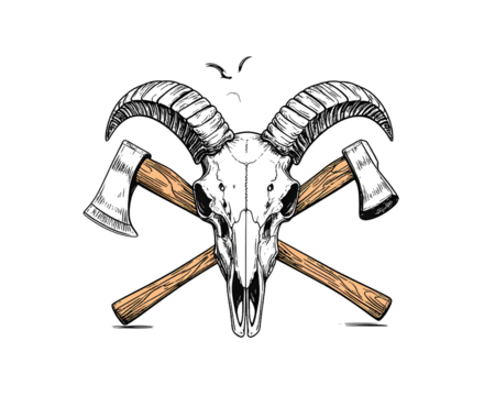  Firefly_Nordic mythology inspiration with thors hammer and goat skull engraving for creative