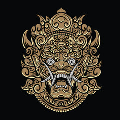 Fototapeta premium Vector illustration balinese barong head in gold color