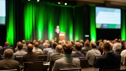 Business Conference: An attentive audience absorbs valuable insights during a dynamic business conference, as the speaker passionately delivers a presentation, captivating the minds of the attendees.