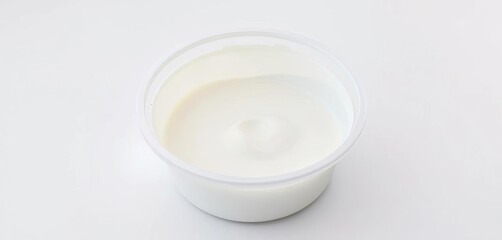 Clean empty plastic yogurt pot on white background, trash, shot