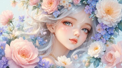 Naklejka premium girl in flowers