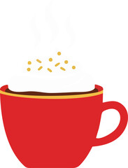 Red mug and white whipped Cream with sprinkles