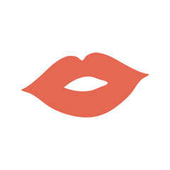 Hand drawn woman's lips in a smile, half-open mouth, kiss. Colorful flat vector Love symbols holiday clipart. Valentine's Day concept. Isolated on white background