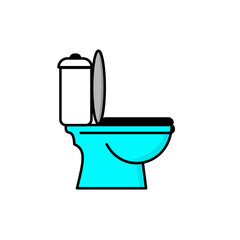 Cartoon illustration of a blue toilet with the lid up.